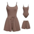 thumbnail image 1 of Matching Sets Women Clothing Summer Shorts Suit Ribbed Crew Neck Vacation Outfits,Coffee,M, 1 of 7