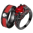 thumbnail image 1 of Matching Skull Rings Couple Ring Gold Plated Red 1CT CZ Women Wedding Ring Set Male Ring, 1 of 7