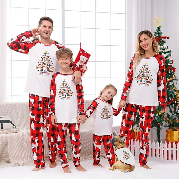 Matching Snowman Christmas Pajamas, Buffalo Plaid Christmas Tree Print, Unisex Holiday PJs