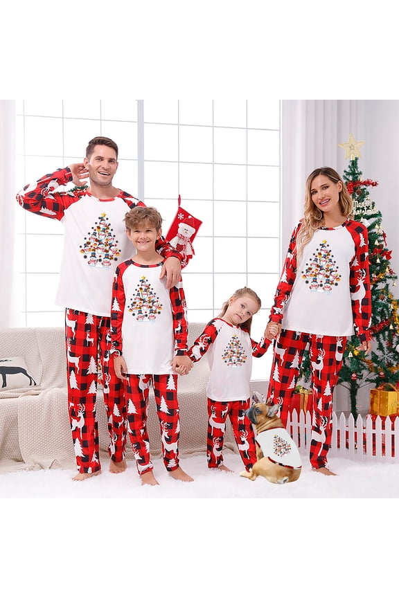 Matching Snowman Christmas Pajamas, Buffalo Plaid Christmas Tree Print, Unisex Holiday PJs