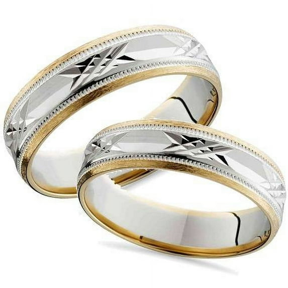 Pompeii3 Matching Swiss Cut 14k Gold His Hers Wedding Band Set