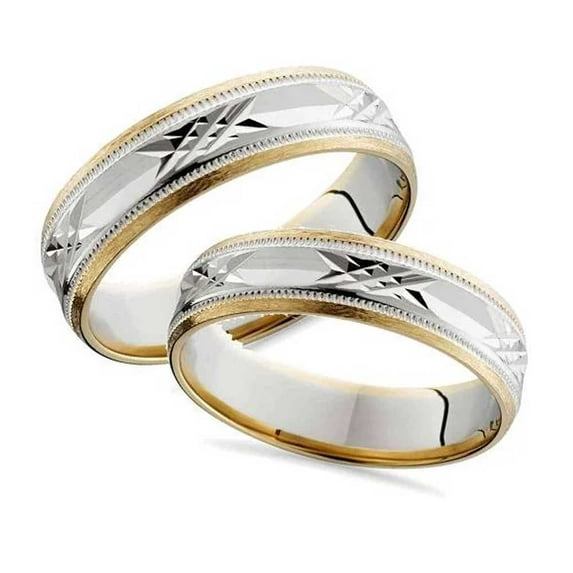 Pompeii3 Matching Swiss Cut 14k Gold His Hers Wedding Band Set