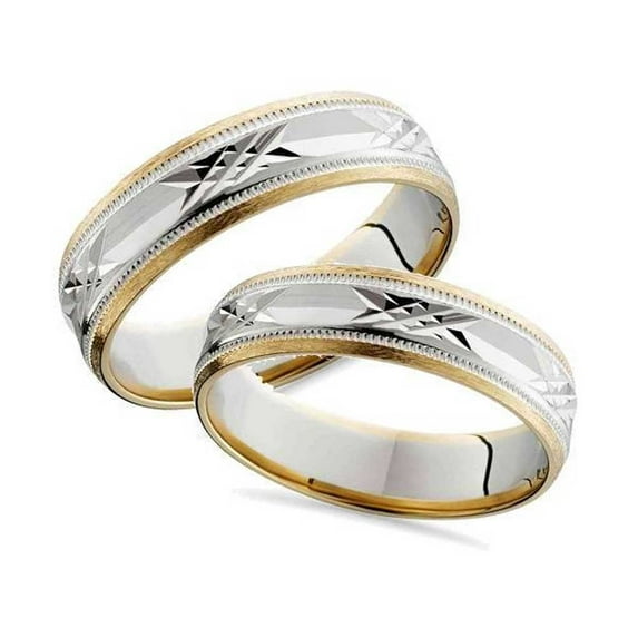 Pompeii3 Matching Swiss Cut 14k Gold His Hers Wedding Band Set