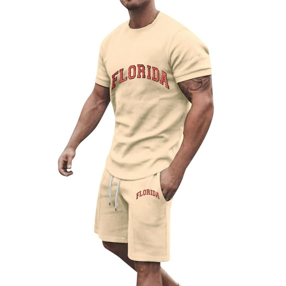 Matching T-Shirt and Shorts Set Button Up Summer Tennis Outfit Set Regular Fit Summer Beach Tracksuits Sportwear Set,Khaki,XXXL