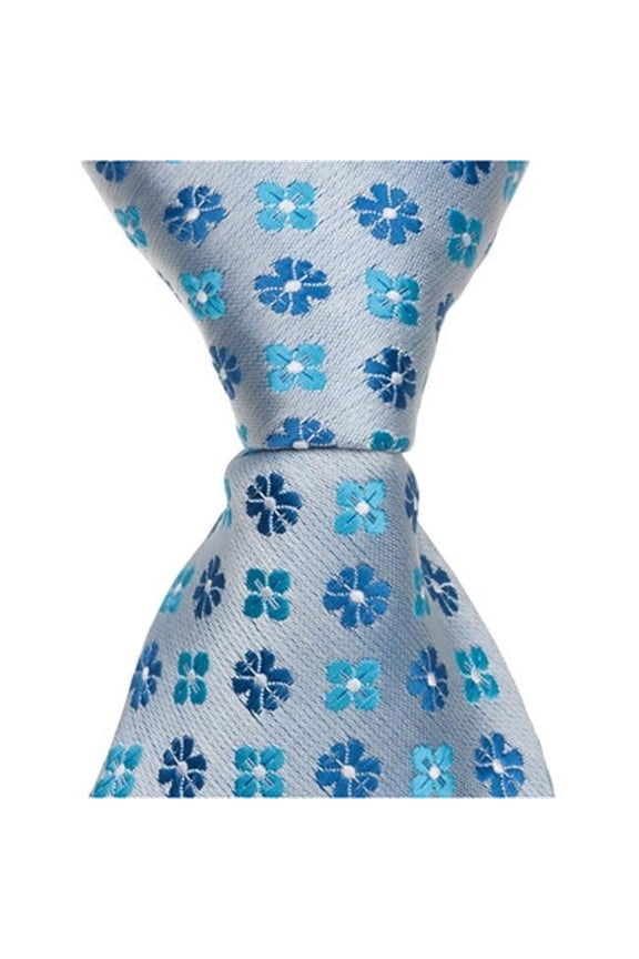 2456 B15 - 11 in. Zipper Necktie - Blue With Flowers- 24 Month to 4T