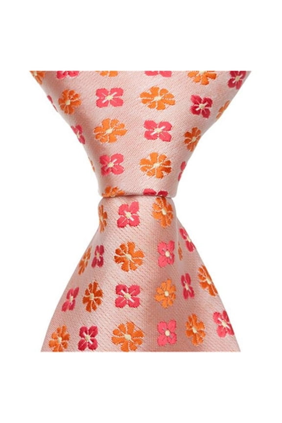 2590 O3 - 9.5 in. Zipper Necktie - Orange With Flowers- 6 to 18 Month