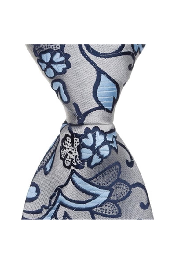 2701 S5 - 11 in. Zipper Necktie - Silver With Blue Flowers- 24 Month to 4T