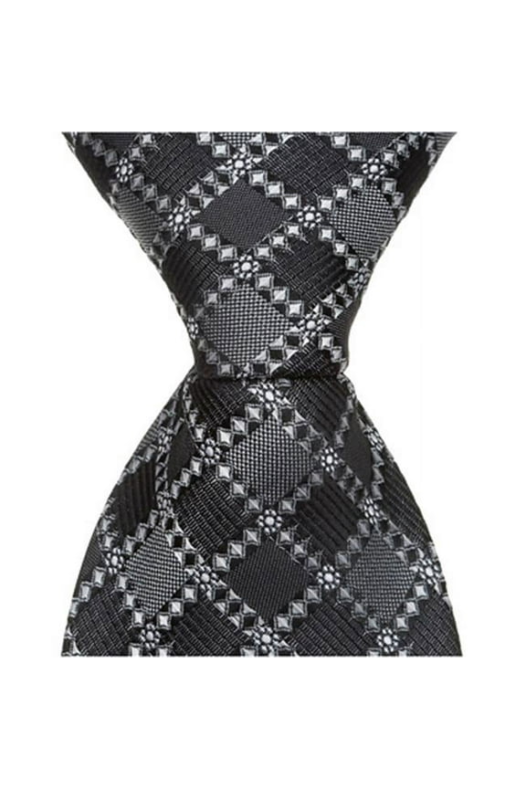 2708 S6 - 11 in. Zipper Necktie - Grey With Black Squares- 24 Month to 4T