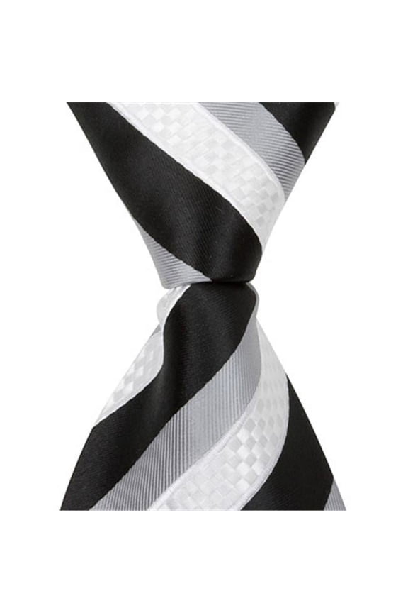 4554 X2 - 9.5 in. Zipper Necktie - Black- White- & Grey Stripes- 6 to 18 Month