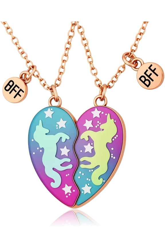 Matching Unicorn Necklaces for 2 Best Friends Birthday Christmas Gifts for Two Besties BFF Friendship Necklace Connecting Puzzle Heart Necklace for Anniversary Galentines Day Gift[b073]