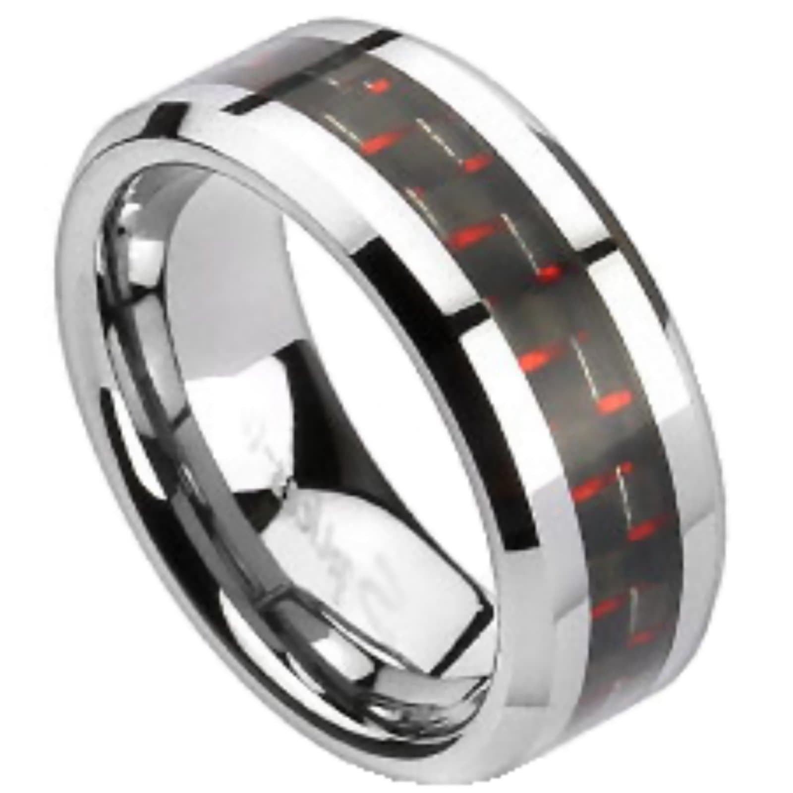 Matching Wedding Bands w/Black and Red Carbon Fiber Inlay - Walmart.com
