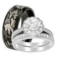 thumbnail image 1 of Matching Wedding Rings for Him and Her Halo Bridal Set for Women Size 9 and Black Wedding Band for Men Size 12, 1 of 6