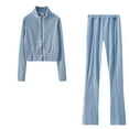 thumbnail image 1 of Matching sets for women summer Women Fashion Zipper Color Sweat Shirt And Pant Tracksuit Sport Suitcomfy cotton lounge vacation sets, 1 of 3