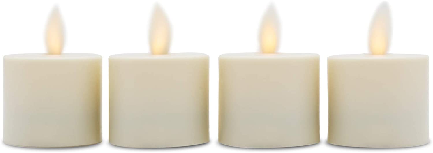 Matchless Flameless Tea Light Candles (4Pack, Ivory); Moving Flame LED