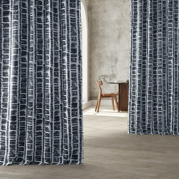Matchstick Charcoal Black Room Darkening Curtain (1 Panel), Matchstick Charcoal Black, 50W X 96L