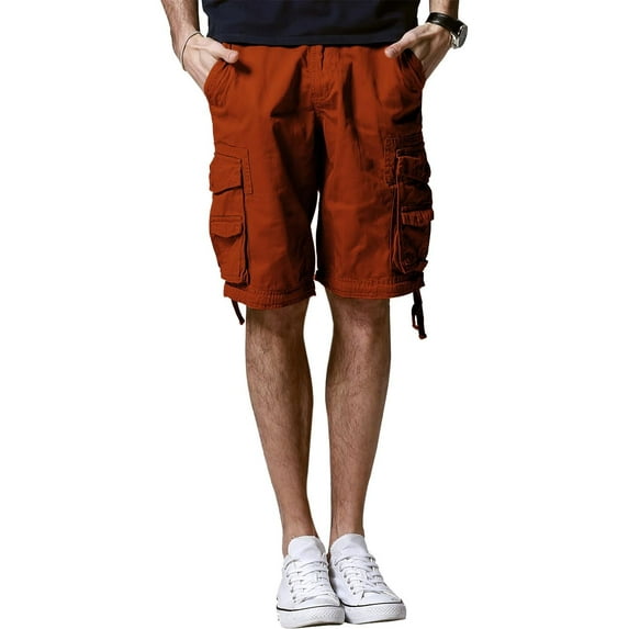 Matchstick Men Loose Solid Cargo Shorts with 8 Pockets