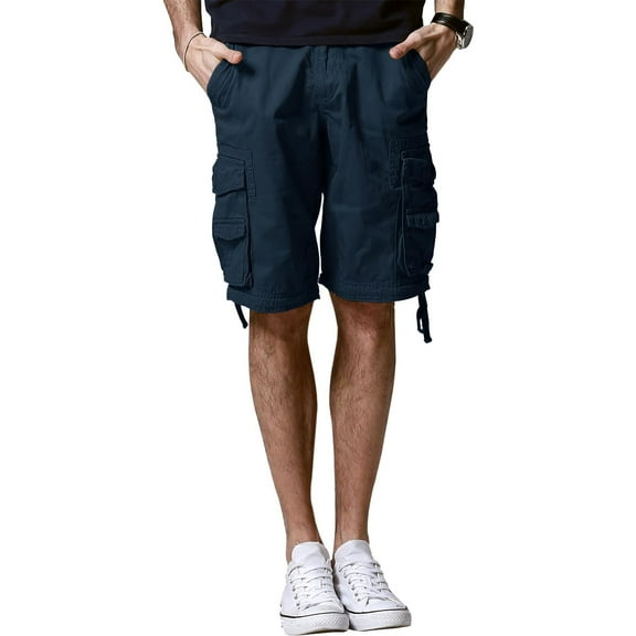 Matchstick Men Loose Solid Cargo Shorts with 8 Pockets