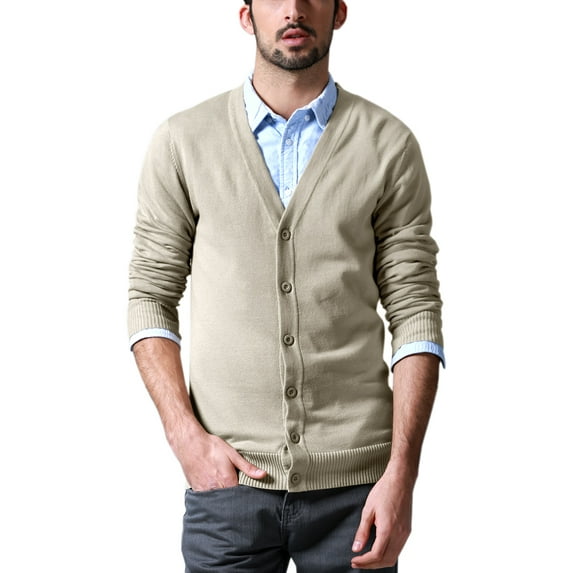 Matchstick Men's Basic Long Sleeve V Neck Cardigan Cotton Knitted Sweater with Ribbing Edge (M-4XL)