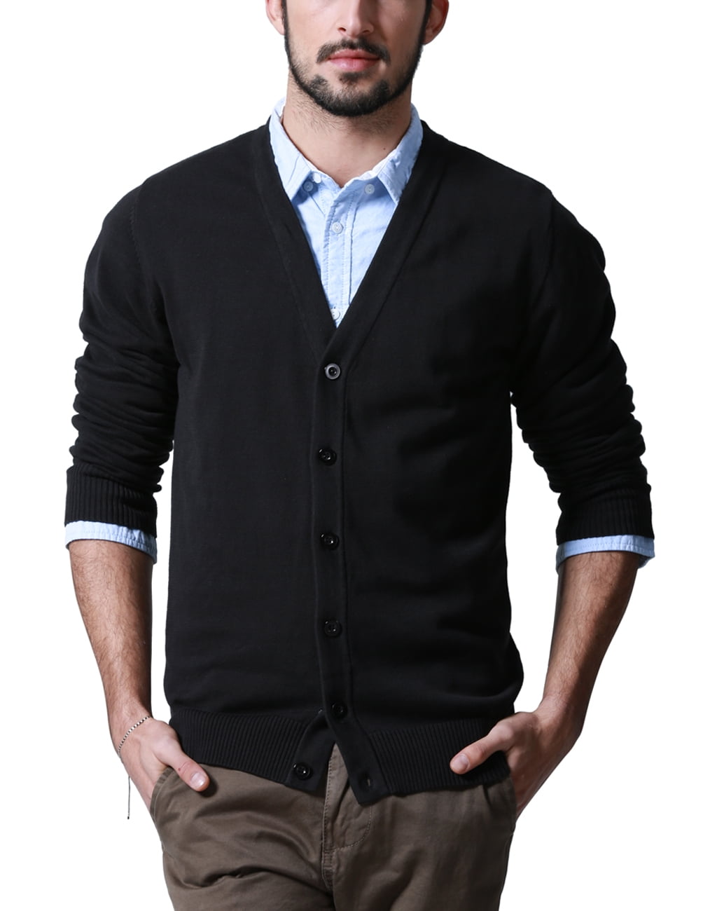 Men's V Neck Checkered Cardigan