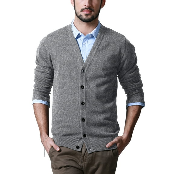 Matchstick Men's Basic Long Sleeve V Neck Cardigan Cotton Knitted Sweater with Ribbing Edge (M-4XL)
