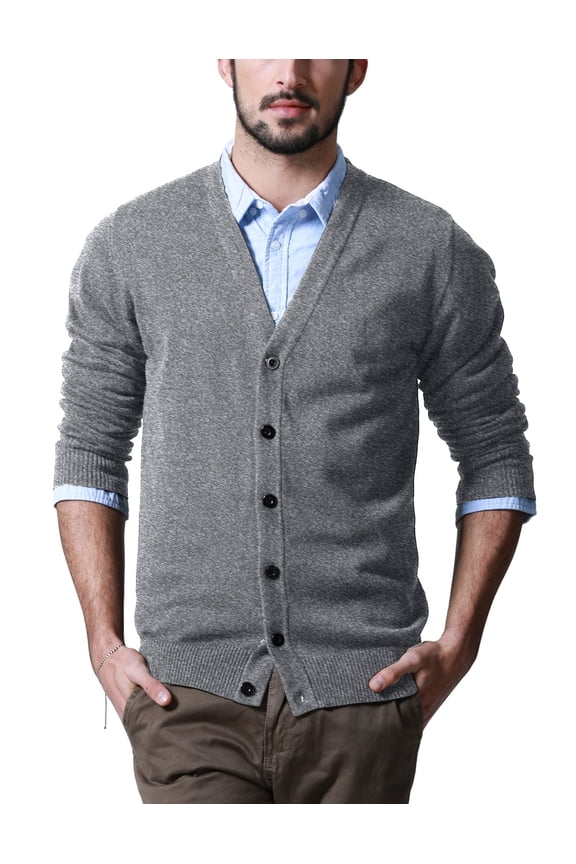 Men's Basic Long Sleeve V Neck Cardigan Cotton Knitted Sweater with Ribbing Edge (M-4XL)