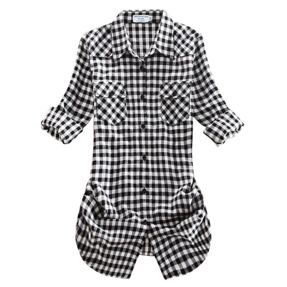 Matchstick Women Long Sleeve Flannel Plaid Checked Shirt (XS-XXL)