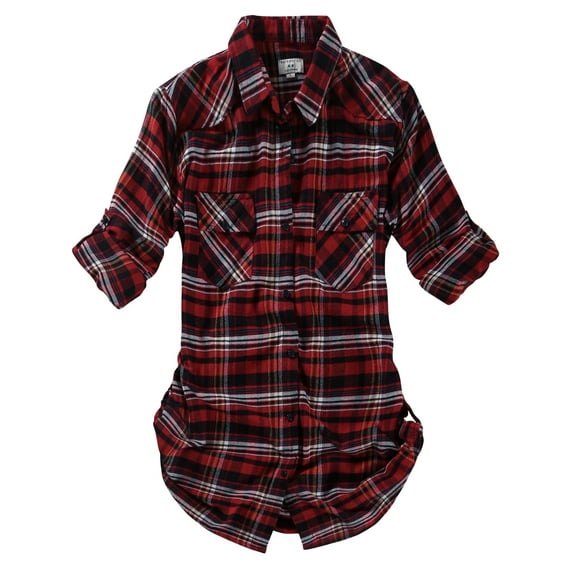 Matchstick Women Long Sleeve Flannel Plaid Checked Shirt (XS-XXL)