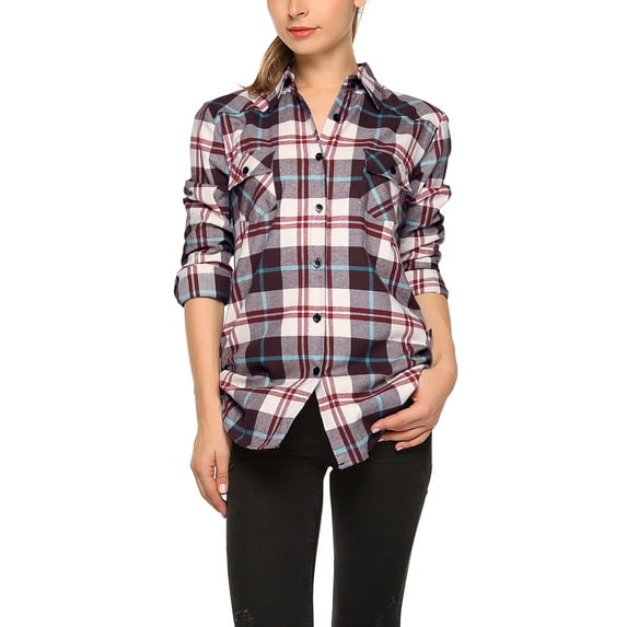 Matchstick Women Long Sleeve Flannel Plaid Checked Shirt (XS-XXL)