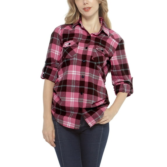 Matchstick Women Long Sleeve Flannel Plaid Checked Shirt (XS-XXL)