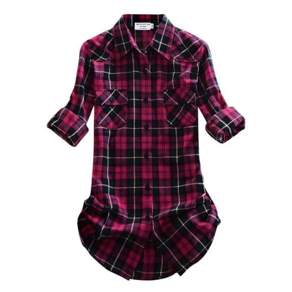 Matchstick Women Long Sleeve Flannel Plaid Checked Shirt (XS-XXL)