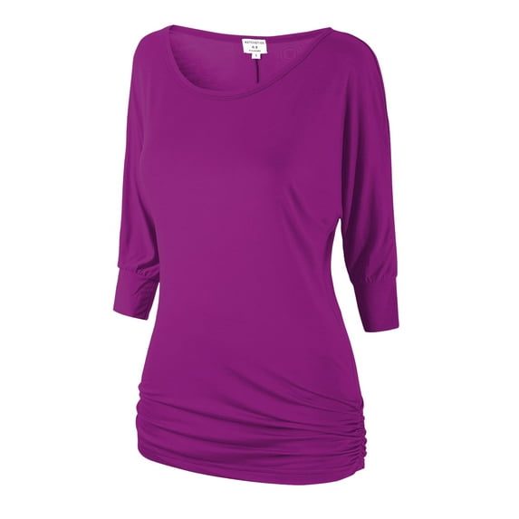 Matchstick Women's 3/4 Dolman Sleeve Banded Waist T-Shirt Solid Tunic Top (S-3XL)