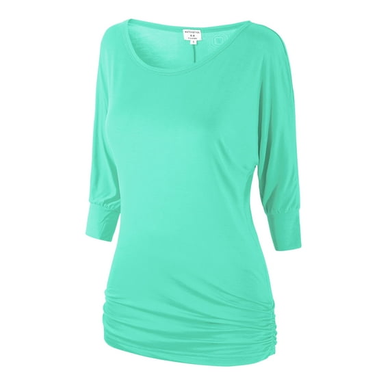 Matchstick Women's 3/4 Dolman Sleeve Banded Waist T-Shirt Solid Tunic Top (S-3XL)