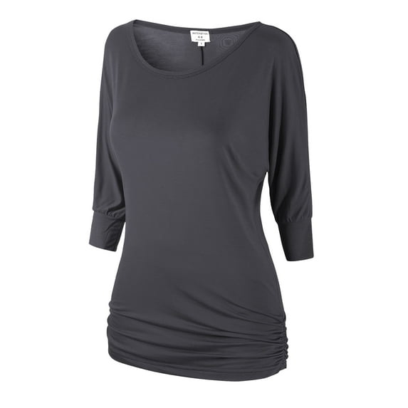 Matchstick Women's 3/4 Dolman Sleeve Banded Waist T-Shirt Solid Tunic Top (S-3XL)