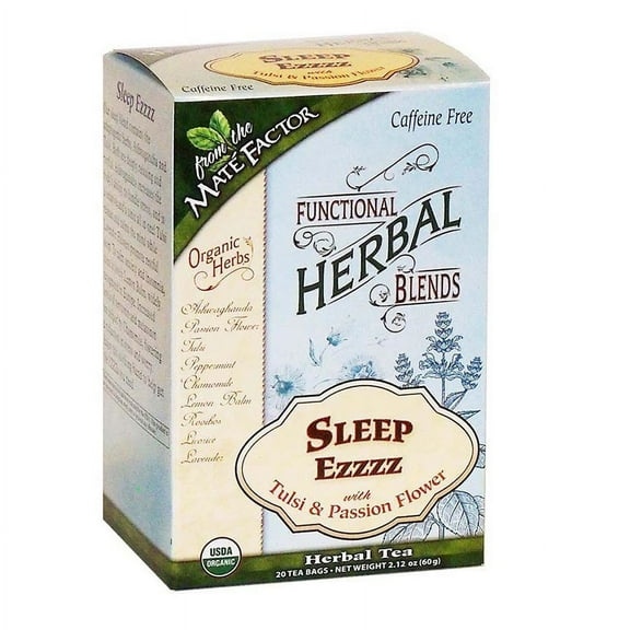 Mate Factor Caffeine Free Functional Blends Sleep Ezzzz with Tulsi & Passion Flower Herbal Tea 20 Bags
