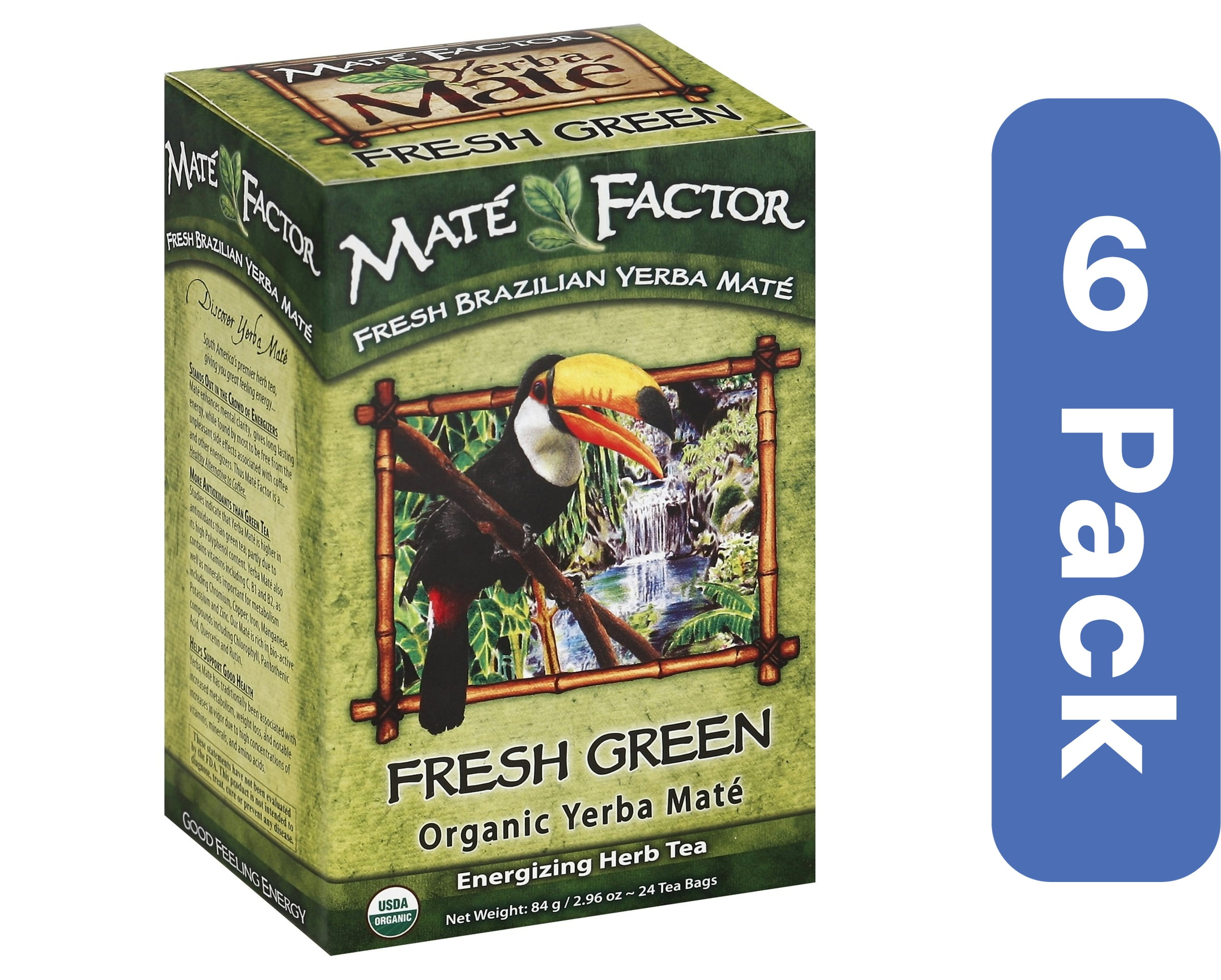 Mate Factor Organic Fresh Green Yerba Tea 24 Bags (Pack of 6)