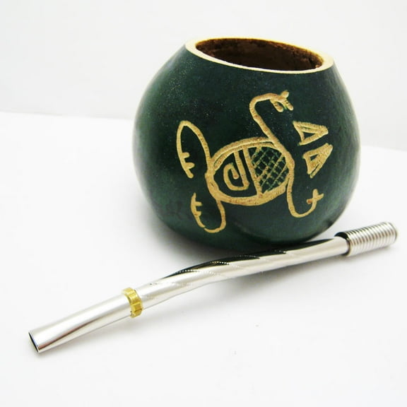 Mate Gourd Yerba Cup With Bombilla Straw Kit Artesian Handmade Argentina Drink