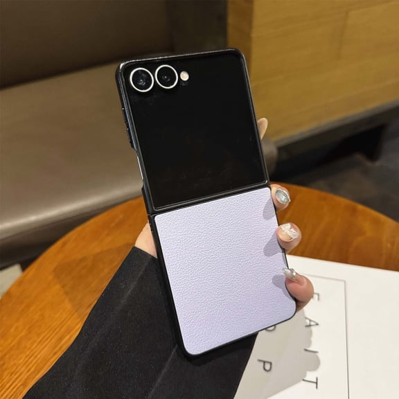 Mate For Samsung Galaxy Z Flip 5 Case PU Leather - Drop Protection & Wireless Charging - Tough Plus Series Cover with Anti Scratch Technology & Shock Absorbing Materials, Purple