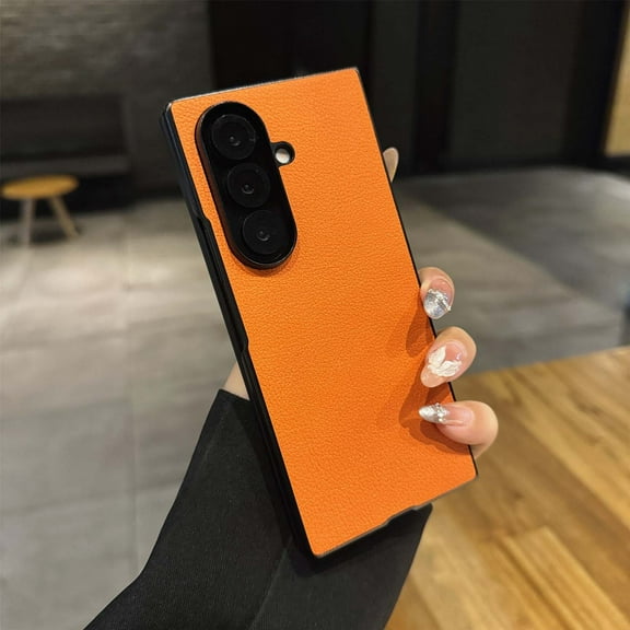Mate For Samsung Galaxy Z Fold 4 Case PU Leather - Drop Protection & Wireless Charging - Tough Plus Series Cover with Anti Scratch Technology & Shock Absorbing Materials, Orange