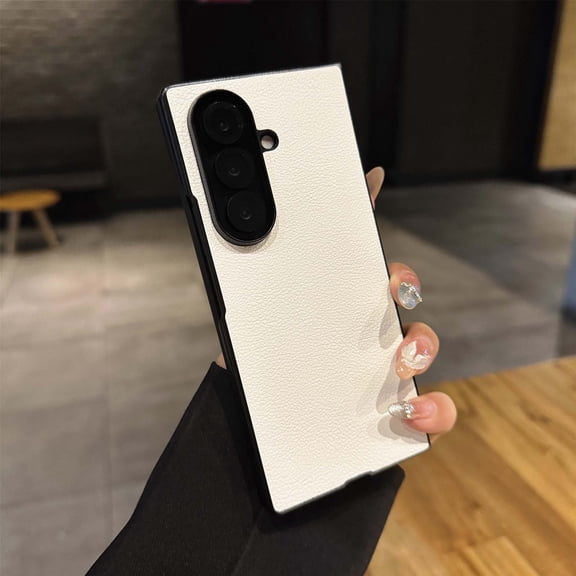 Mate For Samsung Galaxy Z Fold 6 Case PU Leather - Drop Protection & Wireless Charging - Tough Plus Series Cover with Anti Scratch Technology & Shock Absorbing Materials, White