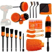 Mateauto Car Detailing Brush Set,20PCS Drill Brush Set,Car Interior Detailing Kit & Car Wash Kit with Boar Hair Detail Brush and Cleaning Gel for Wheel,Dashboard,Air Vent,Leather and Exterior