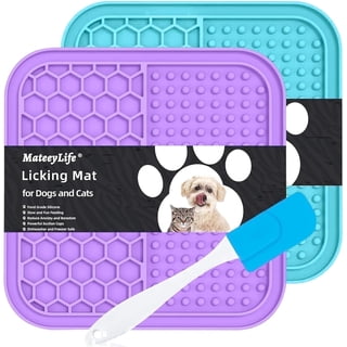 MateeyLife 2PCS Lick Mat with Suction Cups for Dogs and Cats, 6'' × 6'' Food Grade Silicone Licking Mat with Spatula, Purple&Light Blue