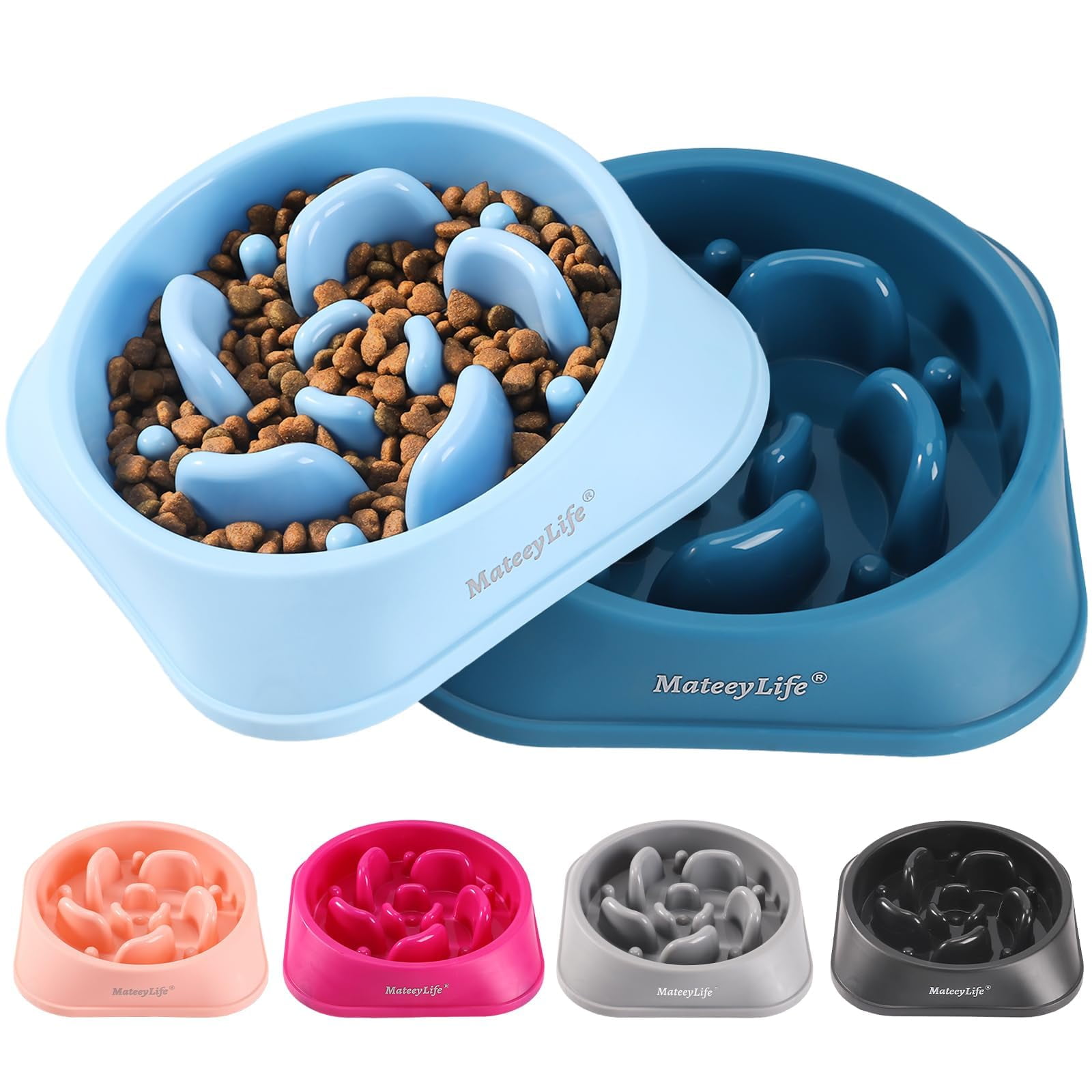 View of MateeyLife Slow Feeder Dog Bowls 2PCS, Anti-Choking Puzzle Dog Food ...