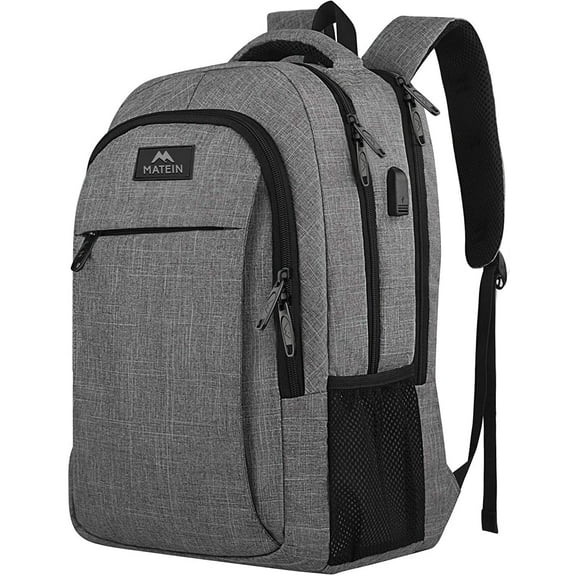 Matein Travel Laptop Backpack, Business Anti Theft Slim Durable Laptops Backpack with USB Charging Port, Water Resistant College School Computer Bag Gifts for Men & Women Fits 15.6 Inch Notebook, Grey