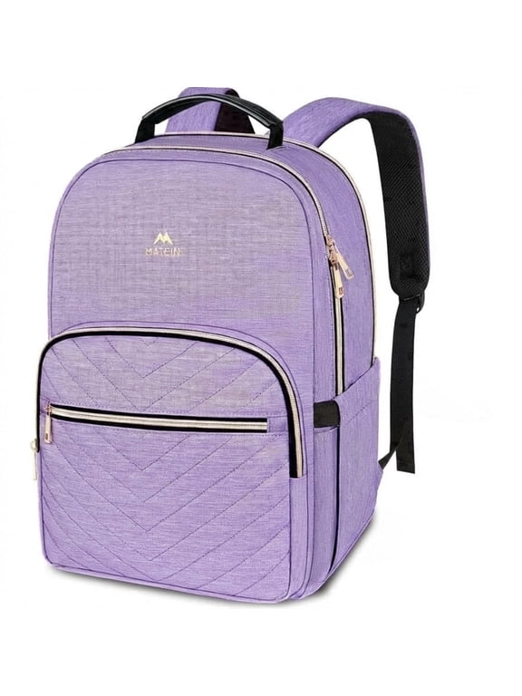 Fashion Laptop Backpack for Women, 15.6inch Waterproof Work School Bag with Anti-theft Pocket and Luggage Strap, Purple