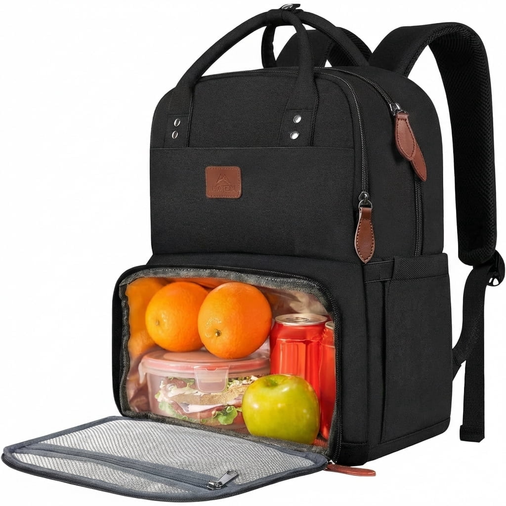 Matein 15.6in Laptop Backpack, Insulated Cooler Work Backpacks with Lunch Box for Men Women, Black