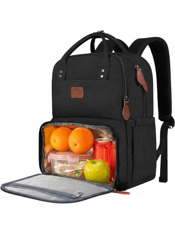 15.6in Laptop Backpack, Insulated Cooler Work Backpacks with Lunch Box for Men Women, Black