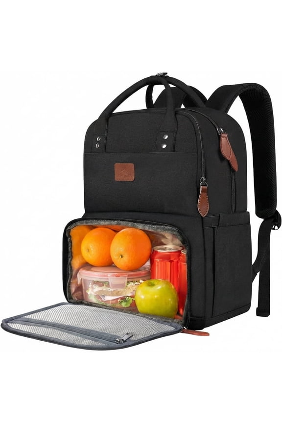 15.6in Laptop Backpack, Insulated Cooler Work Backpacks with Lunch Box for Men Women, Black