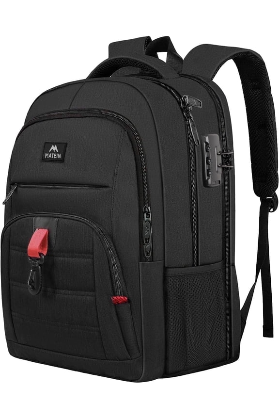 17in Business Laptop Backpack for Men, Waterproof Backpack with Lock for Work Travel School, Black