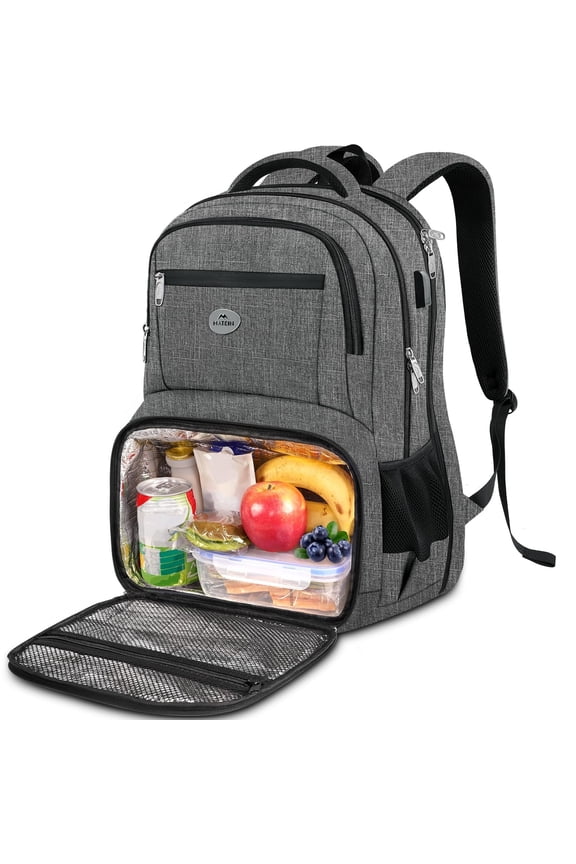 17in Work Backpack Airline Approved Waterproof Travel Backpack with Lunch Compartment and USB Charging Port for Men Women, Gray