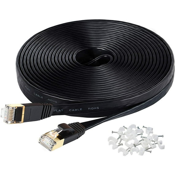 Matein 50 ft Cat7 Ethernet Cable for Xbox PS4, High Speed Flat Internet Cord with Clips Rj45 Snagless Connector Fast Computer LAN Wire for Gaming,Ethernet Switch, Modem, Router, Coupler, Black